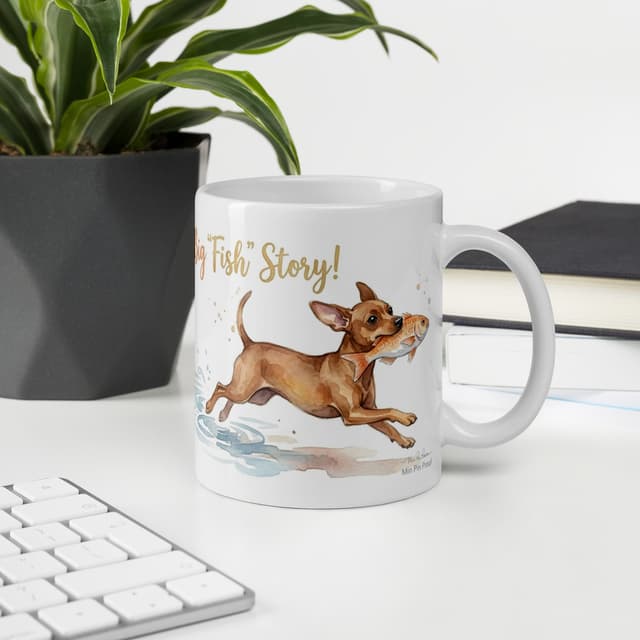 Custom illustrated mug on office desk