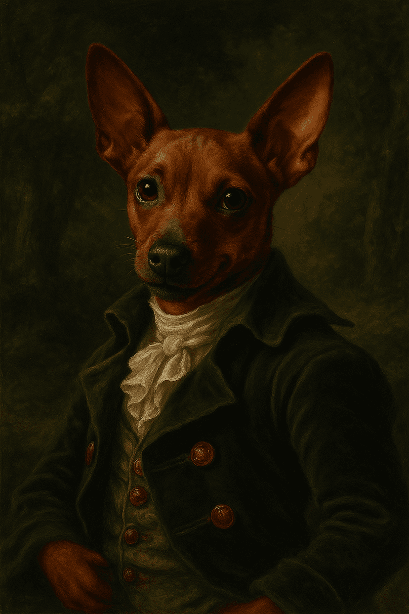 Miniature Pinscher in Renaissance oil painting style